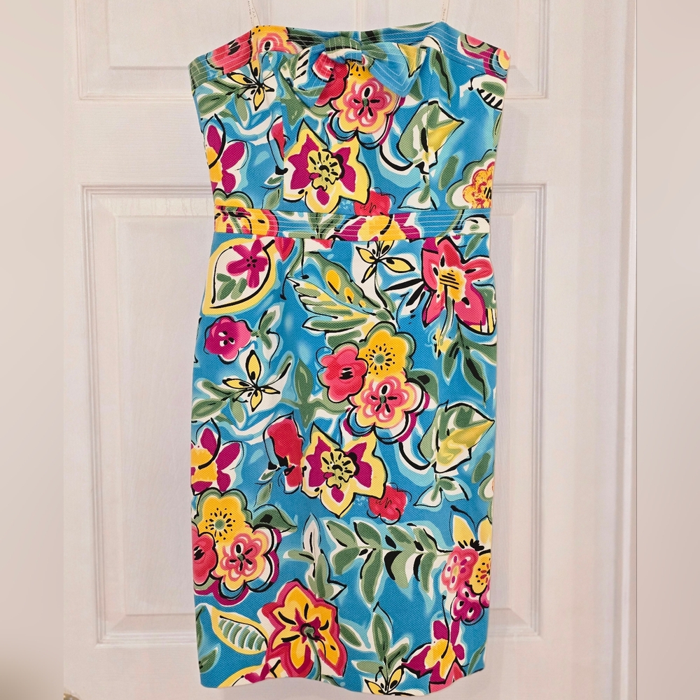 David Meister Strapless Floral Dress - Blue and Yellow - Picture 1 of 4